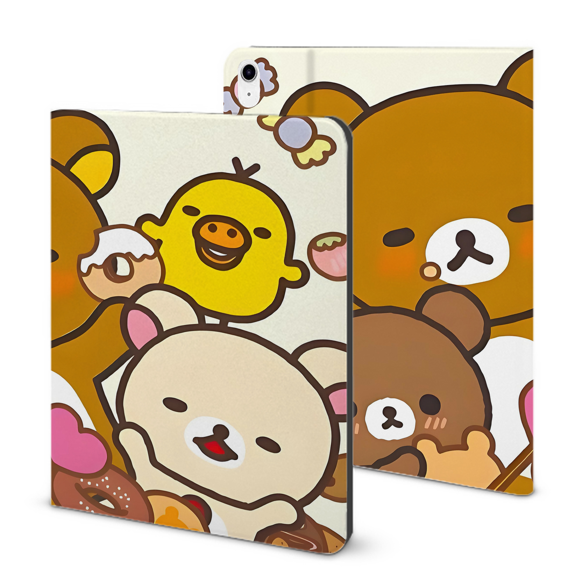 （画像用） リラックマ リラックマ キイロイトリ Rilakkuma Korilakkuma Kiiroitori IPad ケース ブック型 PUレザー TPU 耐衝撃 軽量 薄型 ペン収納なし 全面保護 IPad 各モデル対応